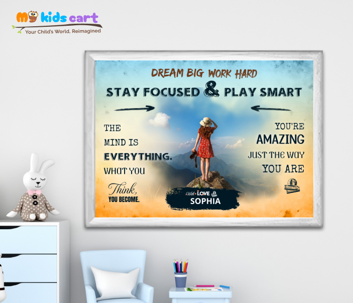 Customized Travel Girl Colourful Background Personalized Motivational Quotes Wall Art White (Framed)