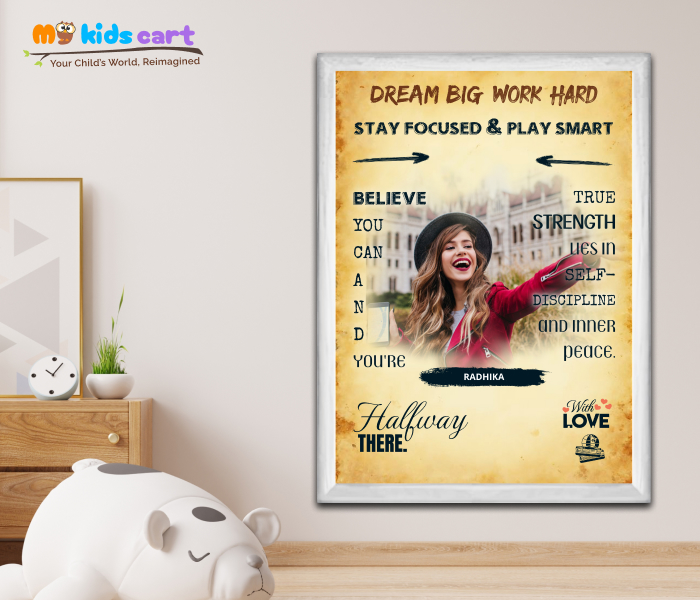 Customized Travel Girl Cream Background Motivational Quotes Wall Art White (Framed)