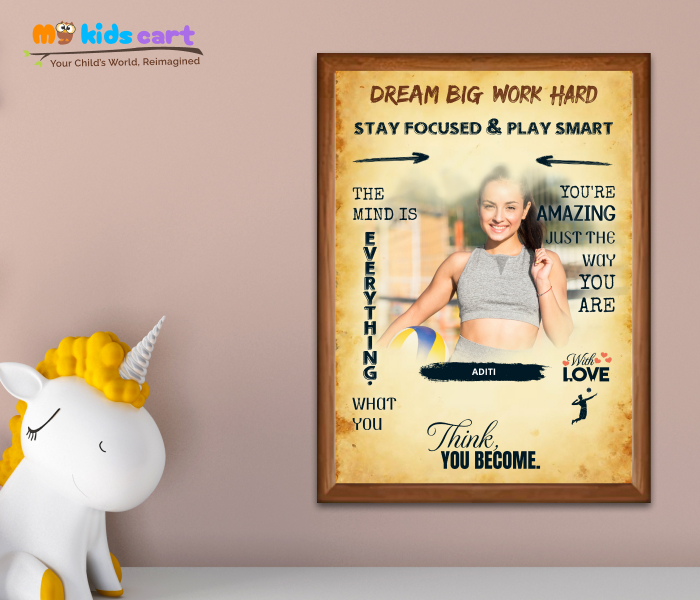 Customized Volleyball Girl Cream Background Personalized Motivational Wall Art Wooden (Framed)