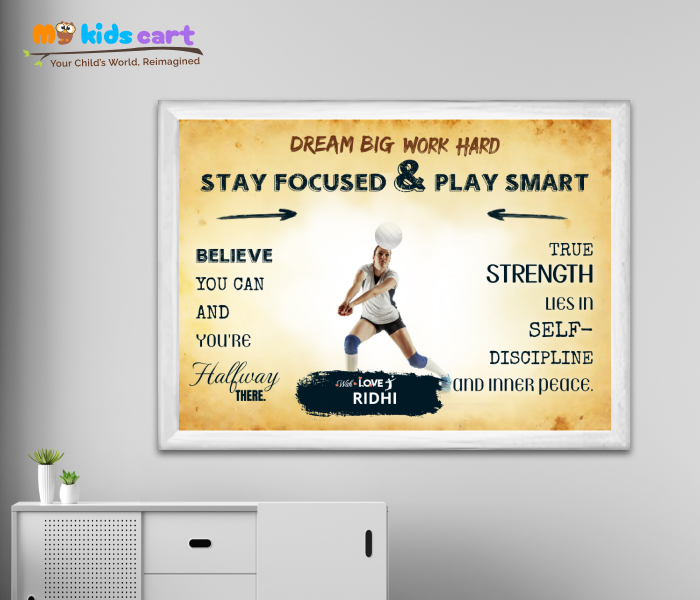 Customized Volleyball Girl Cream Background Poster Personalized Motivational Wall Art White (Framed)