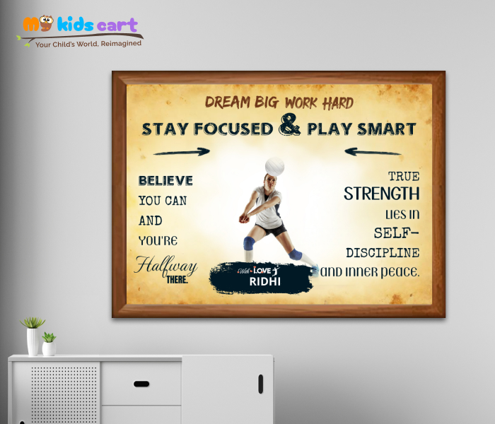Customized Volleyball Girl Cream Background Poster Personalized Motivational Wall Art Wooden (Framed)