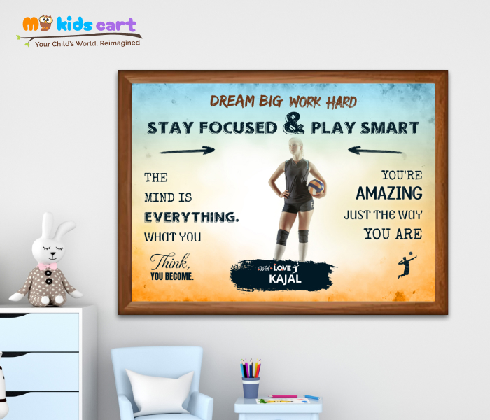 Customized Volleyball Player Colourful Background Poster Personalized Motivational Wall Art Wooden (Framed)