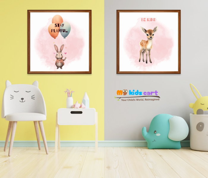 Cute Animals with Positive Affirmations Wall Art (Framed Set of 2) Wooden (Framed)