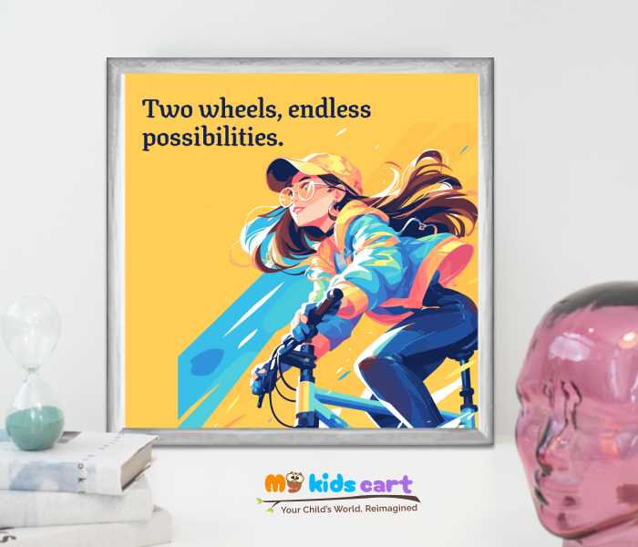 Cycling Player Girl Quote Poster Personalized Motivational Wall Art White (Framed)