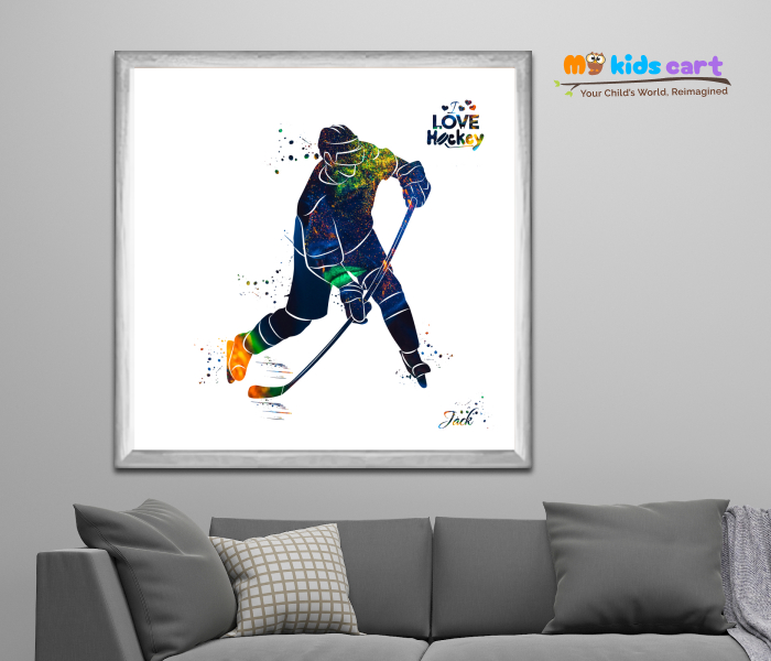 Hockey Boy Player Poster Personalized Motivational Wall Art White (Framed)