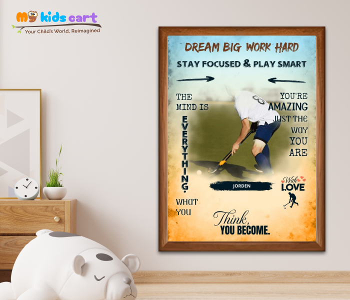 Hockey Player Boy Colorful Background Personalized Motivational Wall Art Wooden (Framed)