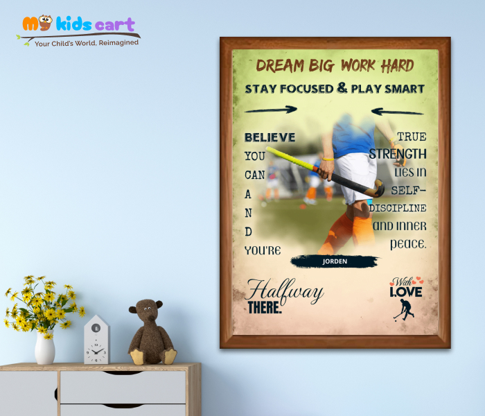 Hockey Team Player Colorful Background Personalized Motivational Wall Art Wooden (Framed)