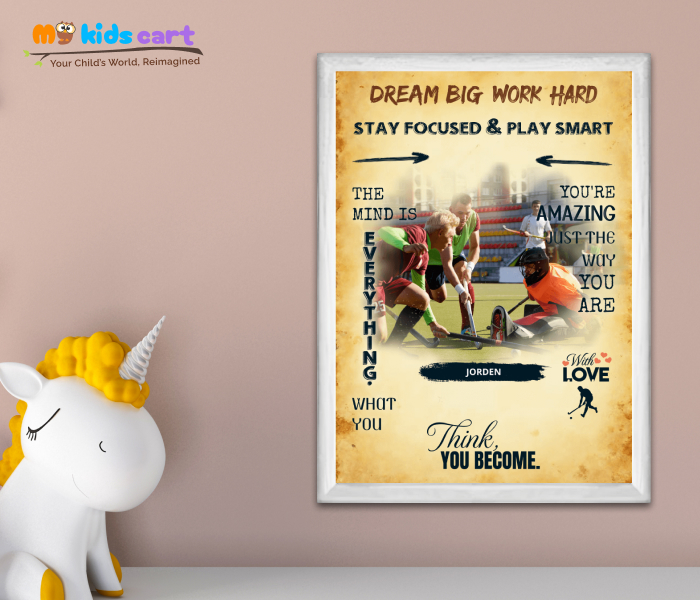 Hockey Team Portrait Cream Background Personalized Motivational Wall Art White (Framed)