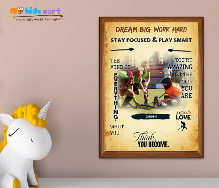 Hockey Team Portrait Cream Background Personalized Motivational Wall Art Wooden (Framed)