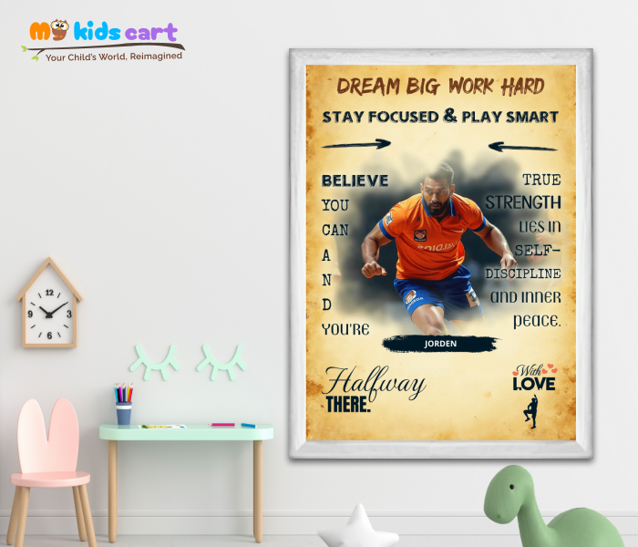 Kabaddi Player Boy Cream Background Poster Personalized Motivational Wall Art White (Framed)