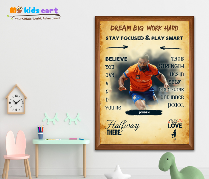 Kabaddi Player Boy Cream Background Poster Personalized Motivational Wall Art Wooden (Framed)