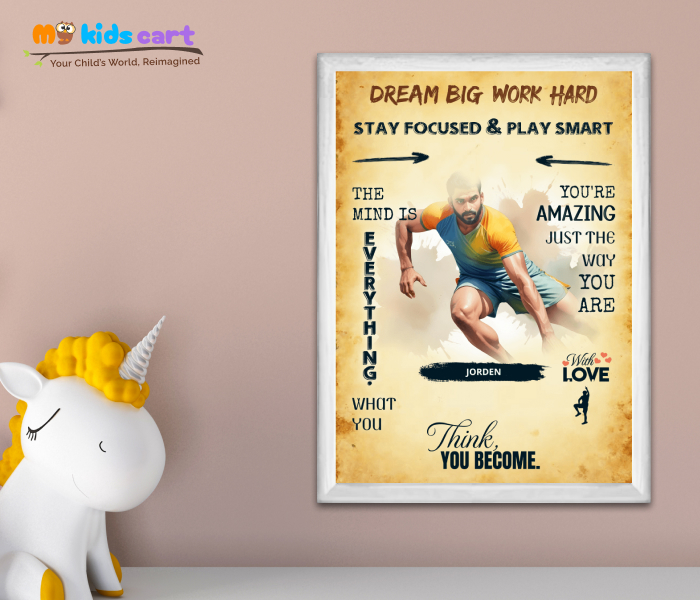 Kabaddi Player Cream Background Poster Personalized Motivational Wall Art White (Framed)