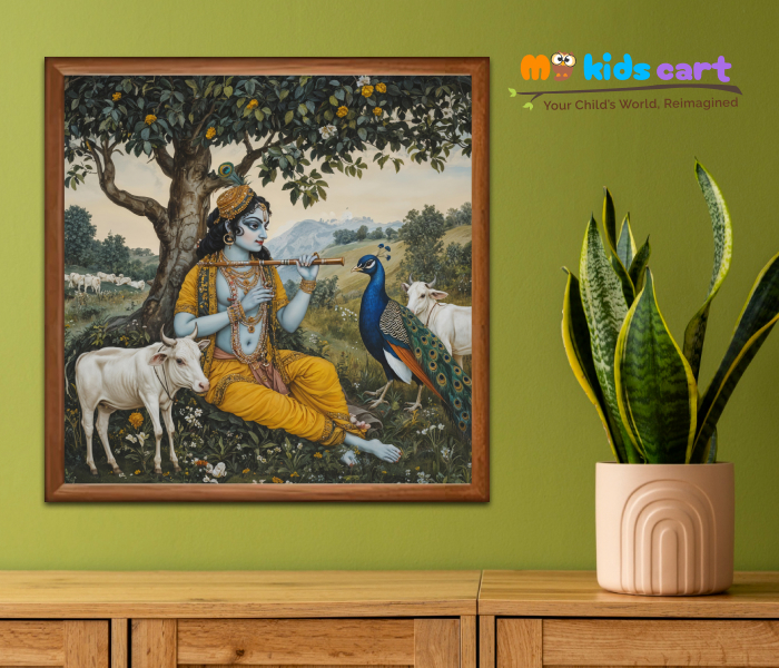 Krishna Beneath the Tree Poster Wall Art Wooden (Framed)