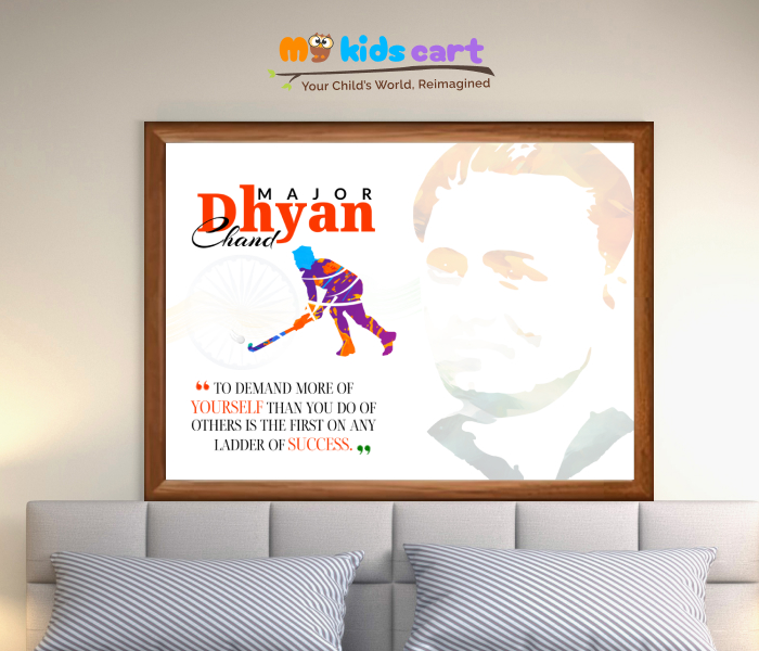 Major Dhyan Chand Hocky colourful Poster Personalized Motivational Wall Art Wooden (Framed)