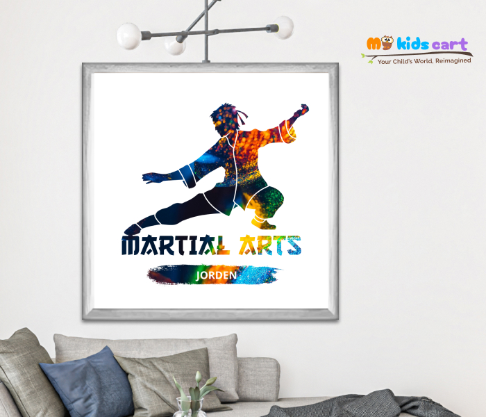 Martial Arts Customized Boy Poster Personalized Motivational Wall Art White (Framed)
