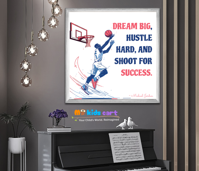 Michael Jordan Basketball Dream Big Poster Personalized Motivational Wall Art White (Framed)