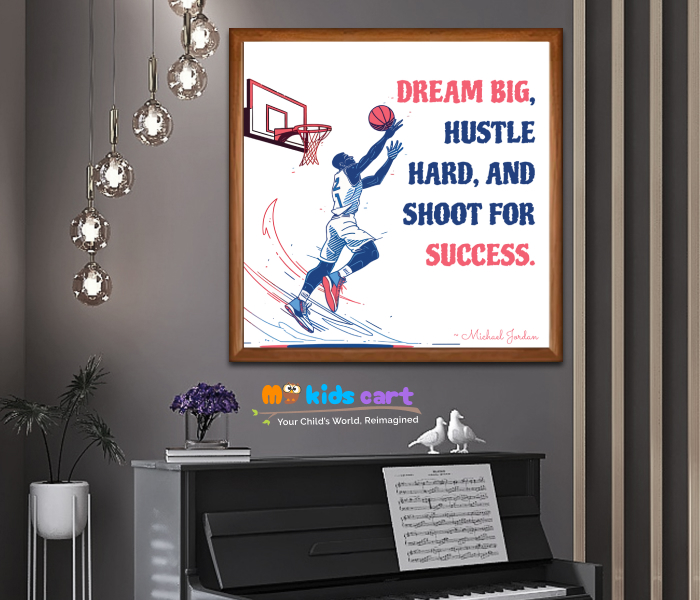 Michael Jordan Basketball Dream Big Poster Personalized Motivational Wall Art Wooden (Framed)