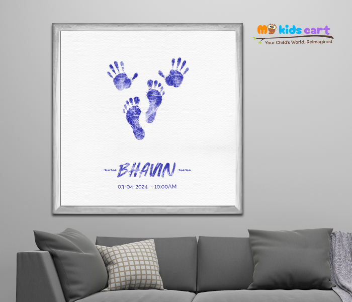 Personalized Baby Boy Wall Art A Touch of Love and Joy White (Framed)