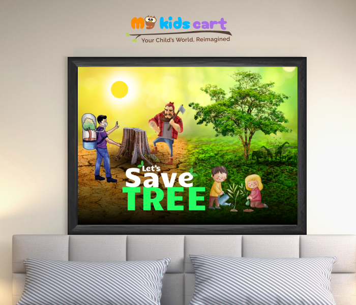 Save the Trees, Save the Earth Motivational Quote Wall Art Black (Framed)