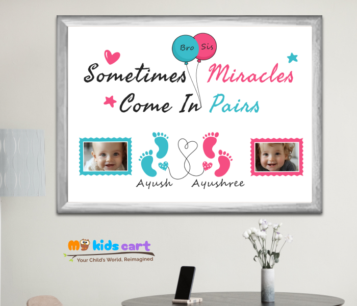 Siblings – Partners in Strength and Success White Background Wall Art White (Framed)