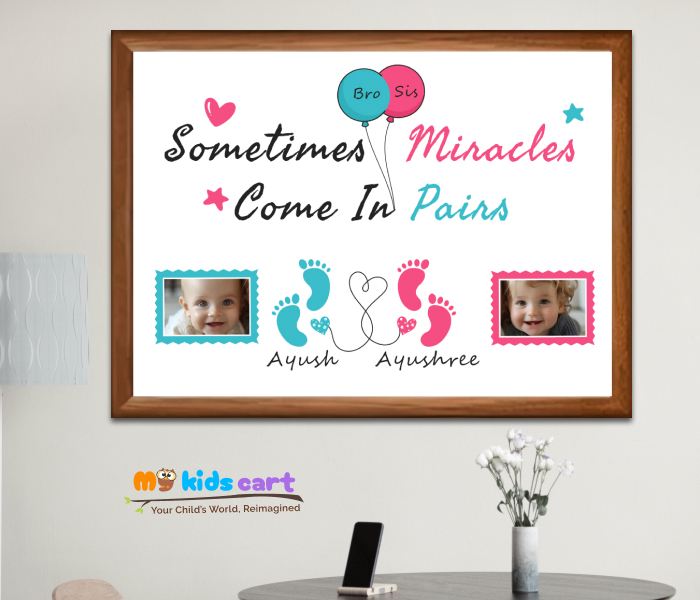 Siblings – Partners in Strength and Success White Background Wall Art Wooden (Framed)