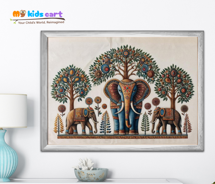 The Majestic Elephant in the Trees Poster Wall Art White (Framed)