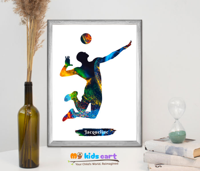 Volleyball Boy Poster Personalized Motivational Wall Art White (Framed)