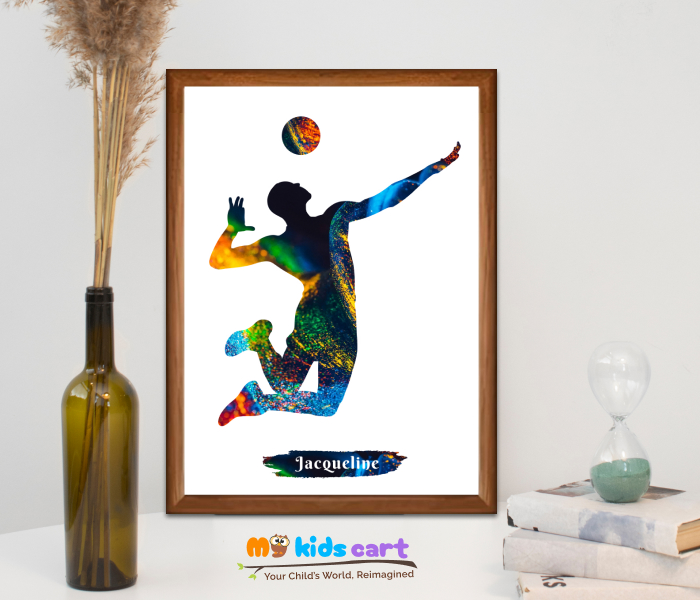 Volleyball Boy Poster Personalized Motivational Wall Art Wooden (Framed)