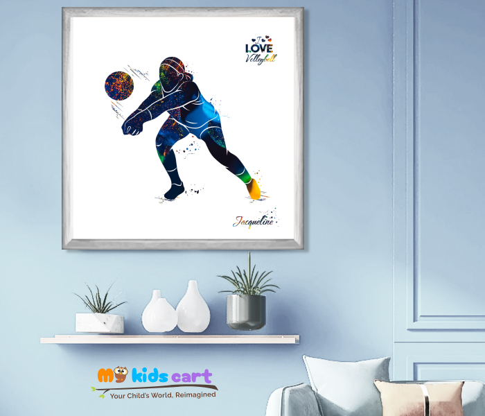 Volleyball Girl White Background Poster Personalized Motivational Wall Art White (Framed)