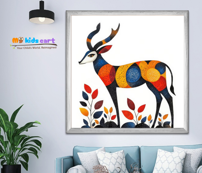 Wildly Colorful Deer Poster Wall Art White (Framed)