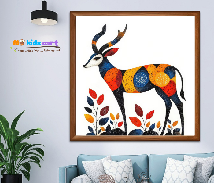 Wildly Colorful Deer Poster Wall Art Wooden (Framed)
